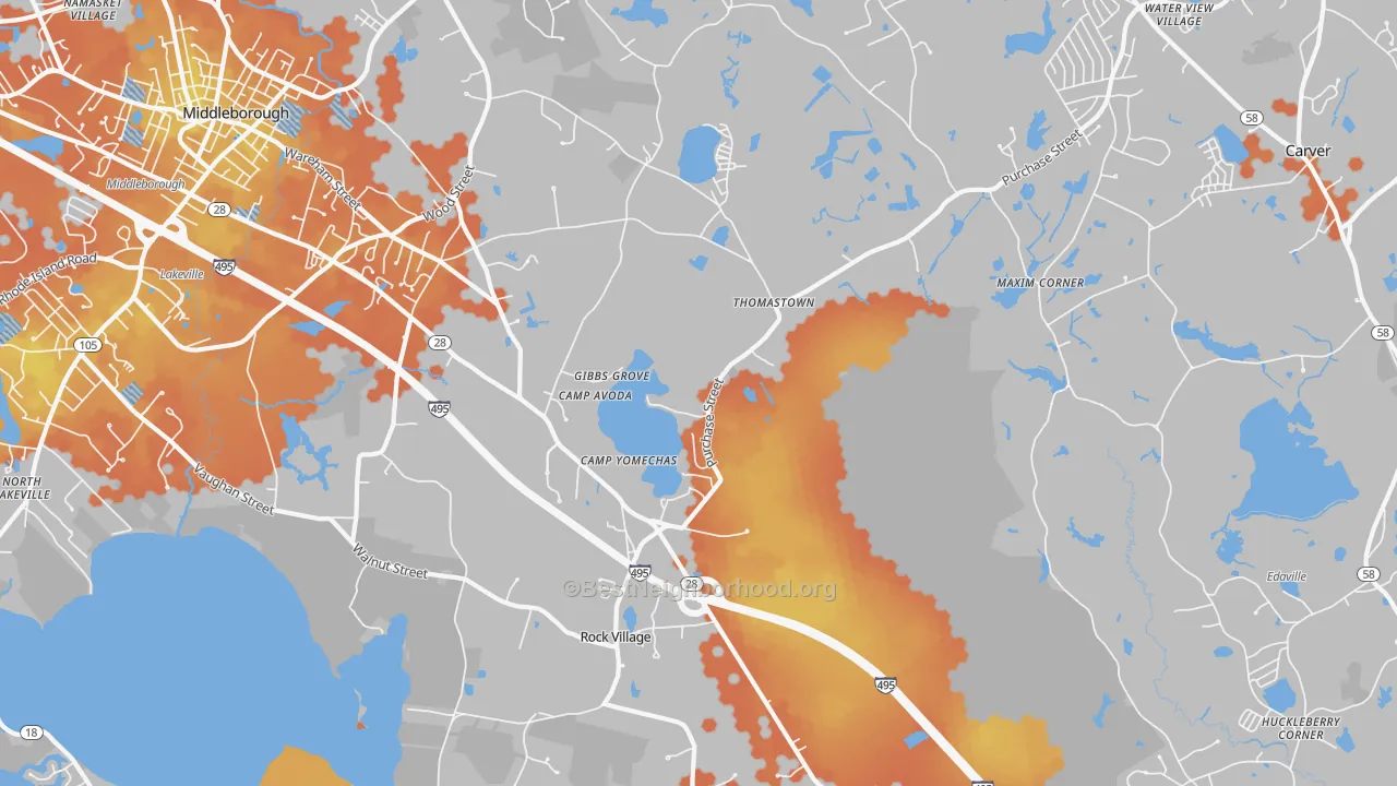 Bike Grade map of Middleborough, MA