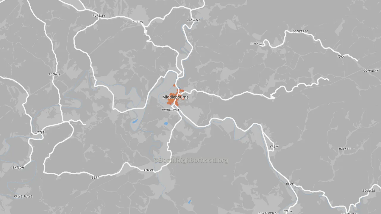 Bike Grade map of Middlebourne, WV