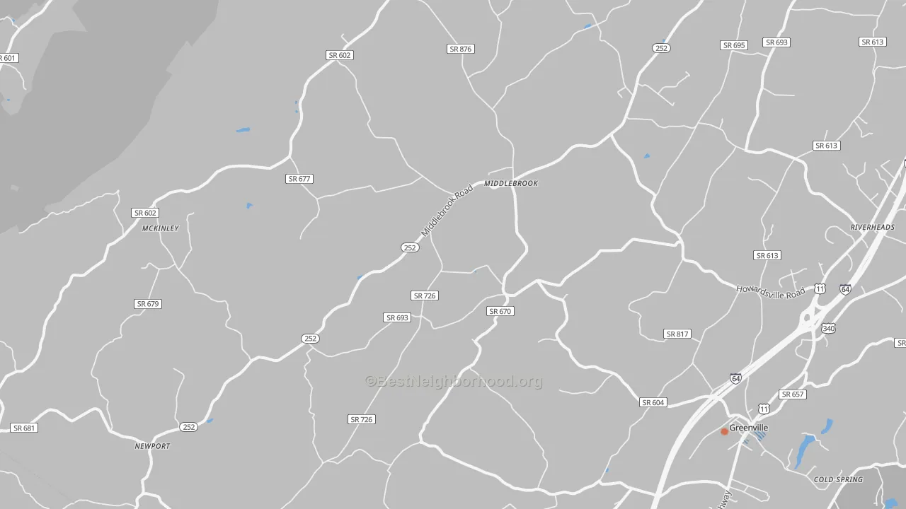 Bike Grade map of Middlebrook, VA