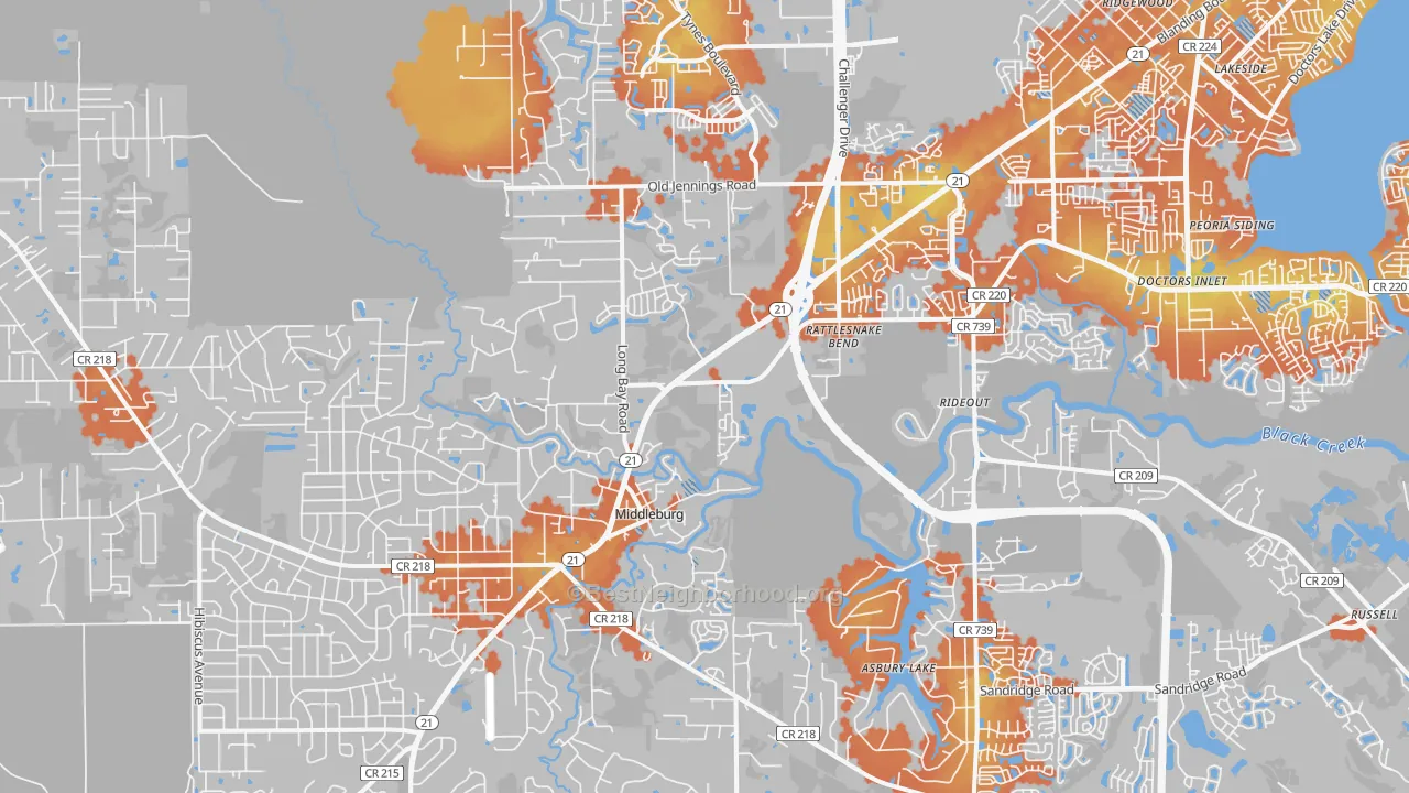 Bike Grade map of Middleburg, FL