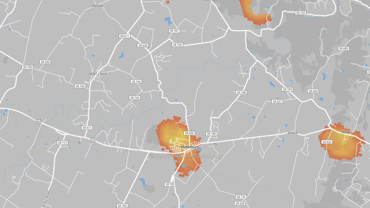 Bike Grade map of Middleburg, VA