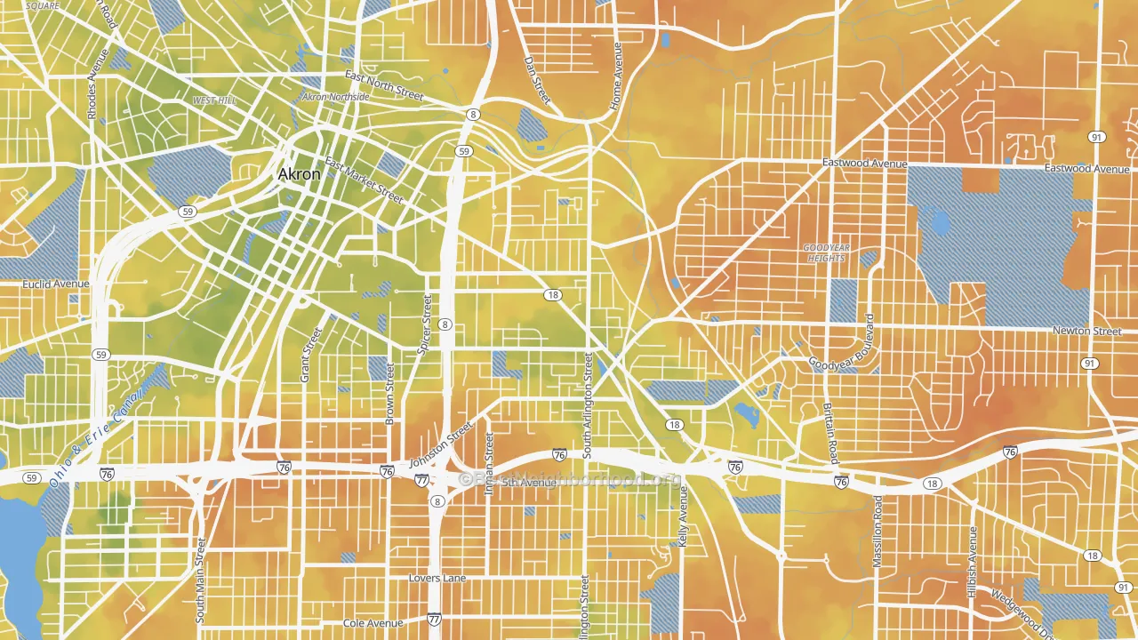 Bike Grade map of Middlebury, Akron, OH