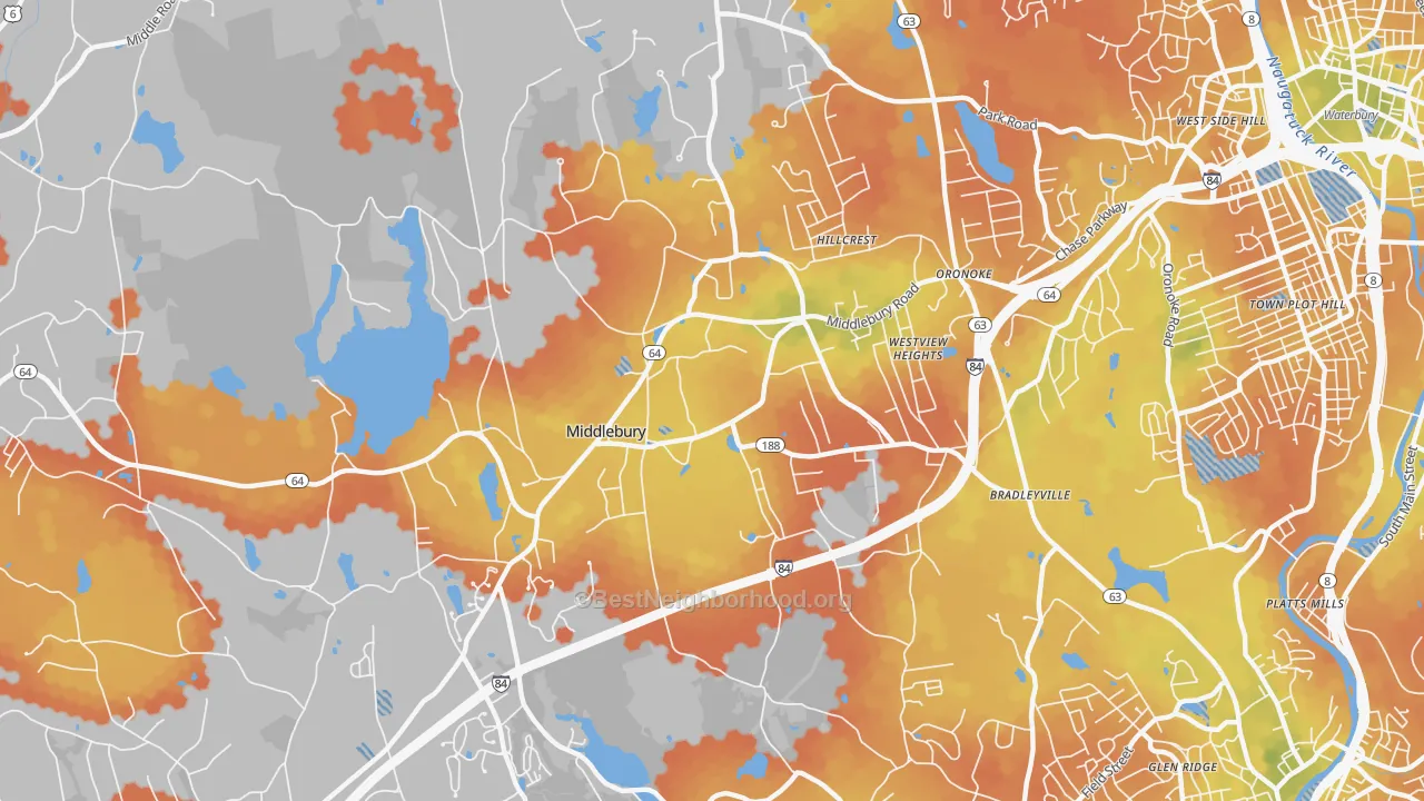 Bike Grade map of Middlebury, CT