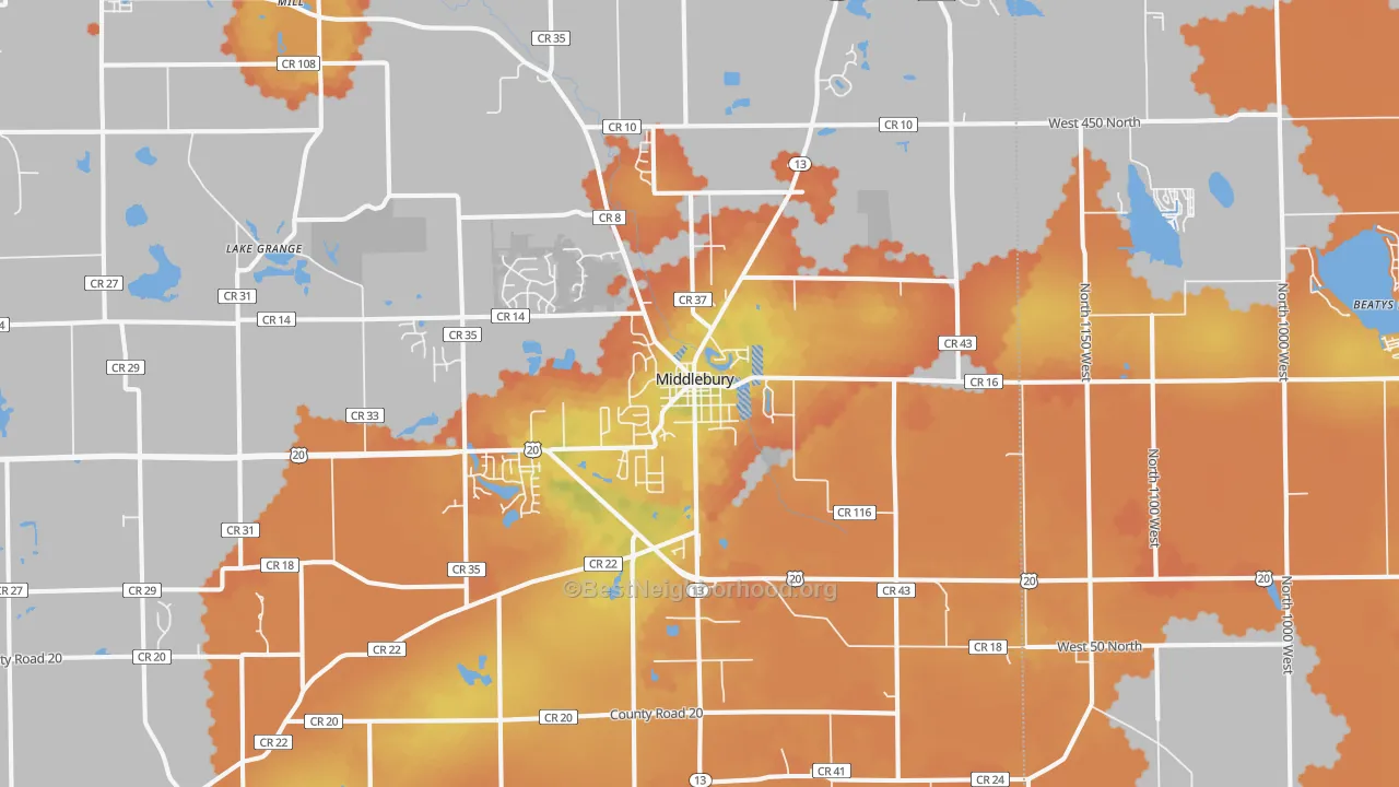 Bike Grade map of Middlebury, IN