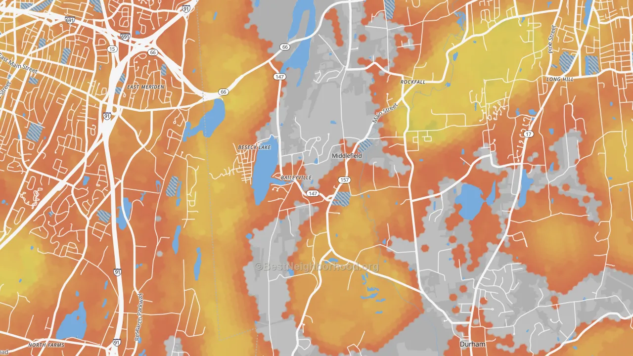 Bike Grade map of Middlefield, CT