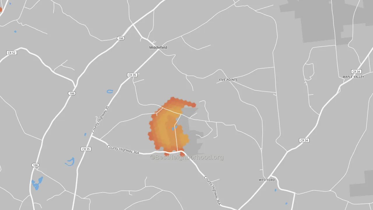 Bike Grade map of Middlefield, NY