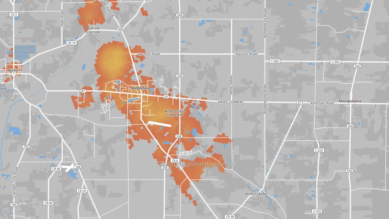 Bike Grade map of Middlefield, OH