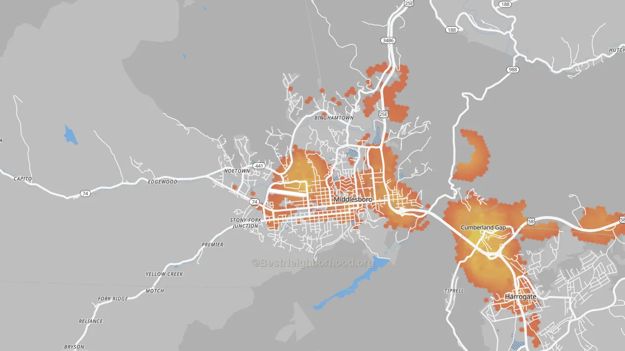 Bike Grade map of Middlesboro, KY