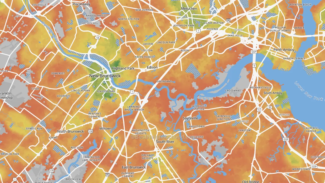 Bike Grade map of Middlesex County, NJ