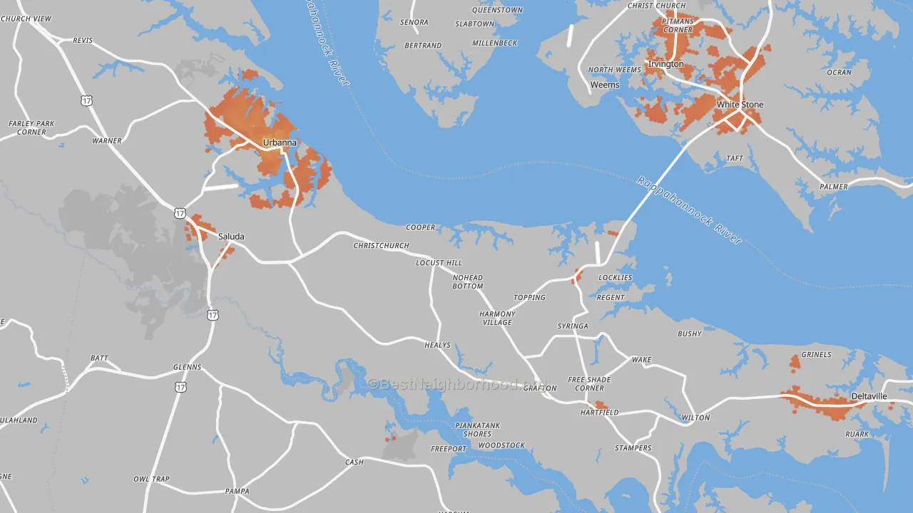 Bike Grade map of Middlesex County, VA