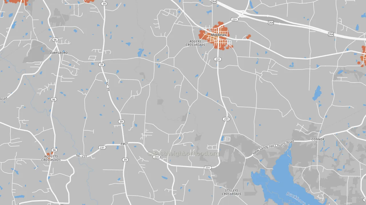 Bike Grade map of Middlesex, NC