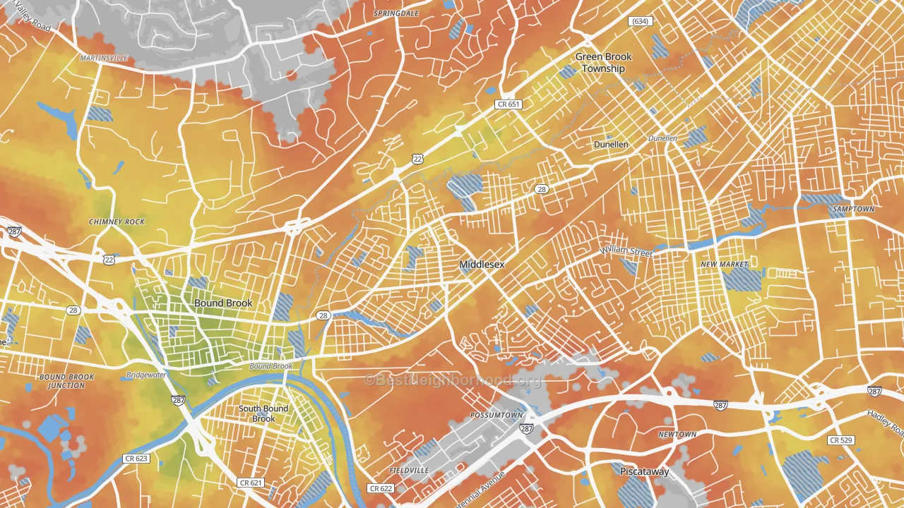 Bike Grade map of Middlesex, NJ