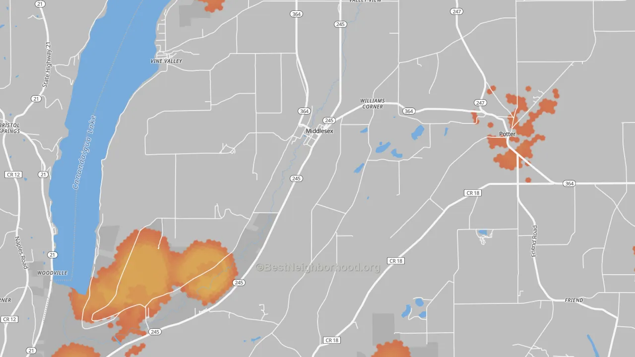 Bike Grade map of Middlesex, NY