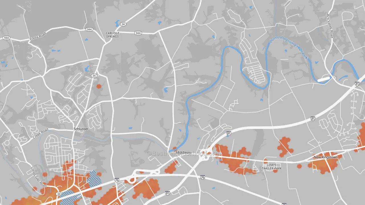 Bike Grade map of Middlesex, PA