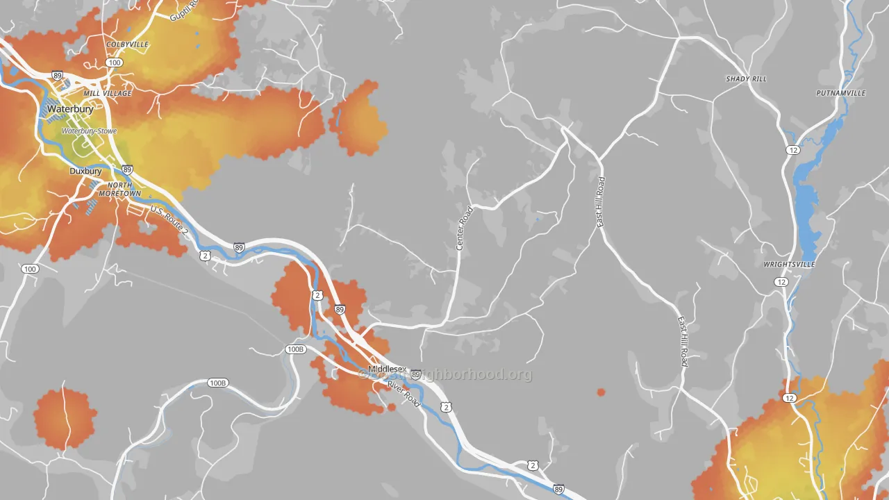 Bike Grade map of Middlesex, VT