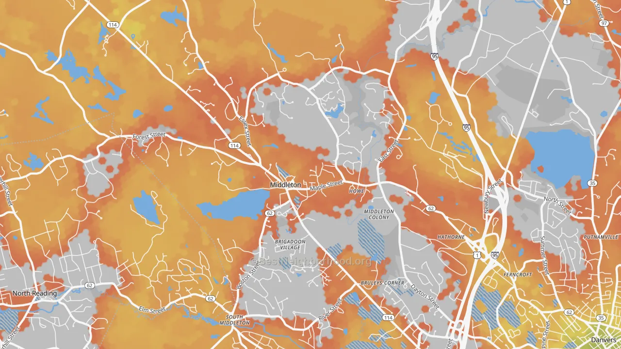 Bike Grade map of Middleton, MA