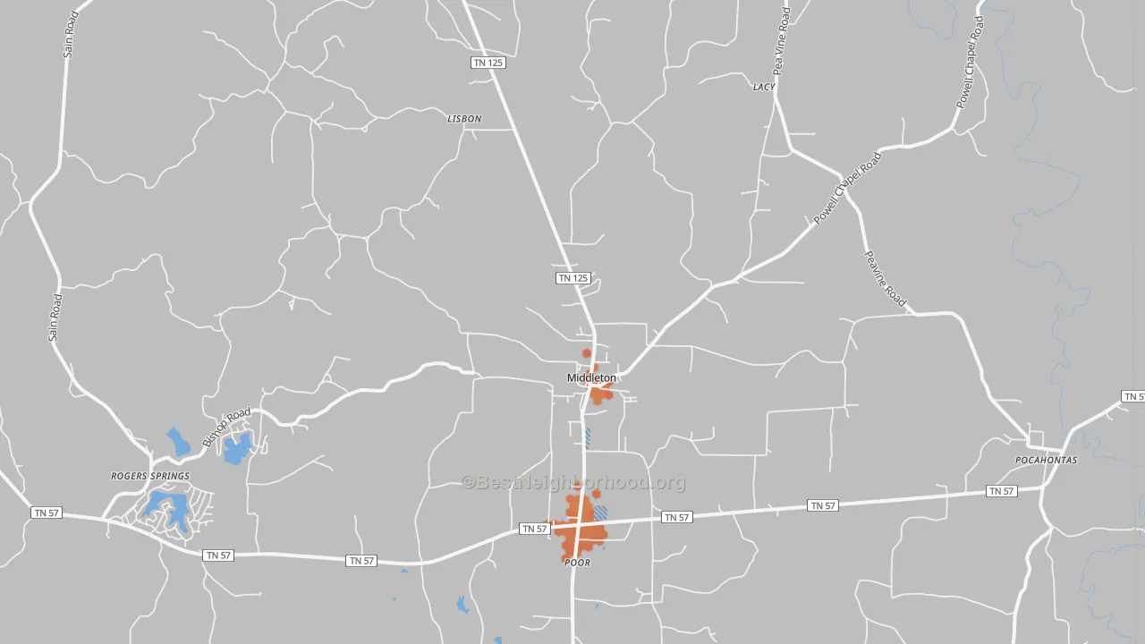 Bike Grade map of Middleton, TN