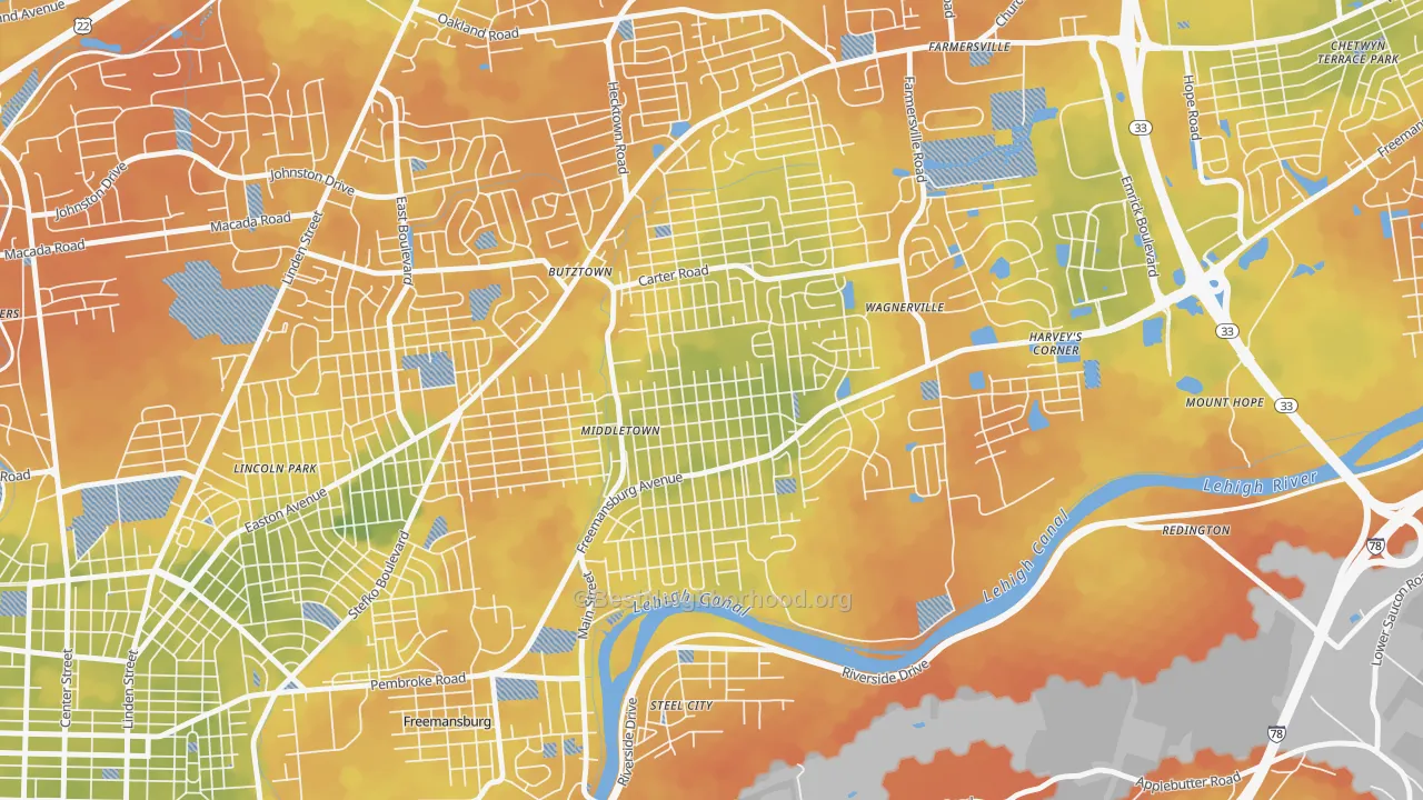 Bike Grade map of middletown, Bethlehem, PA