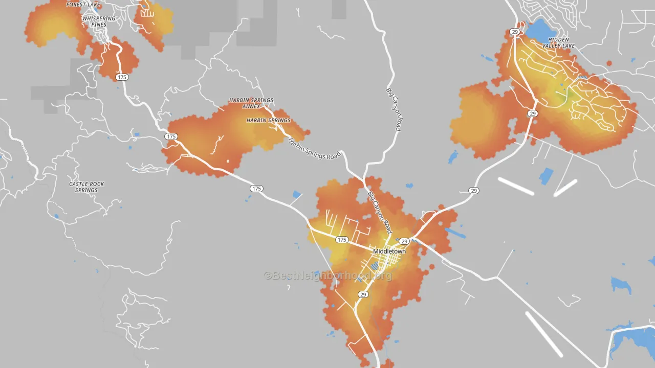 Bike Grade map of Middletown, CA