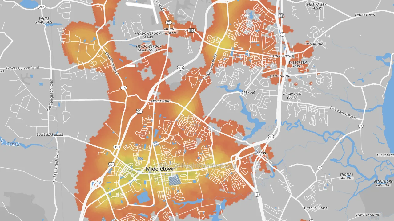 Bike Grade map of Middletown, DE