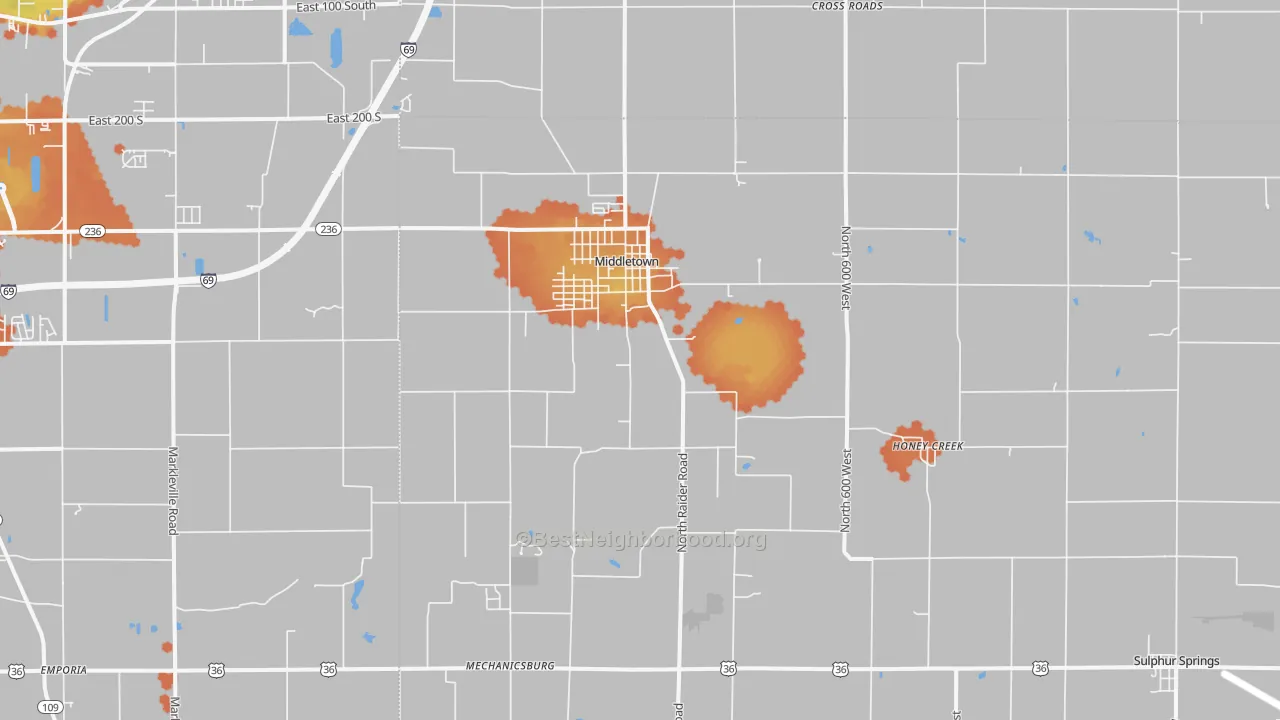 Bike Grade map of Middletown, IN