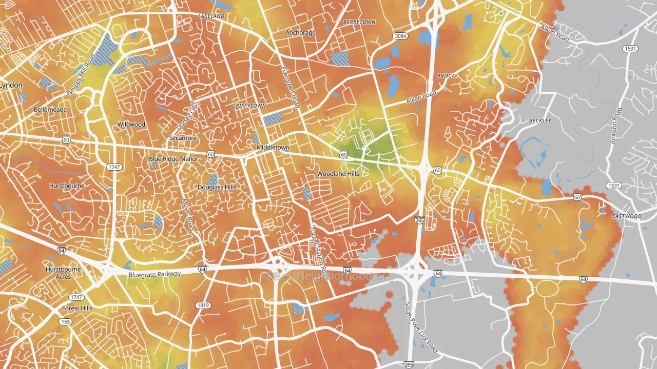 Bike Grade map of Middletown, KY