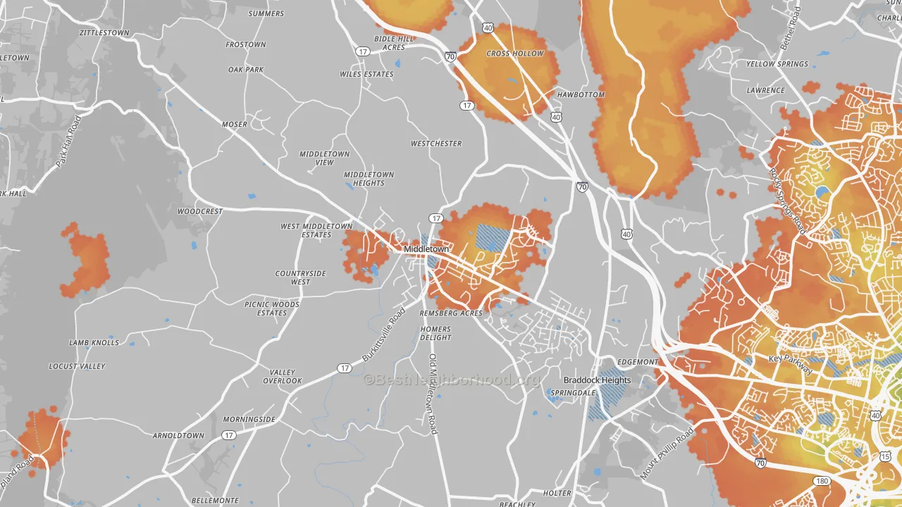 Bike Grade map of Middletown, MD
