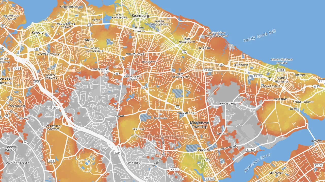 Bike Grade map of Middletown, NJ