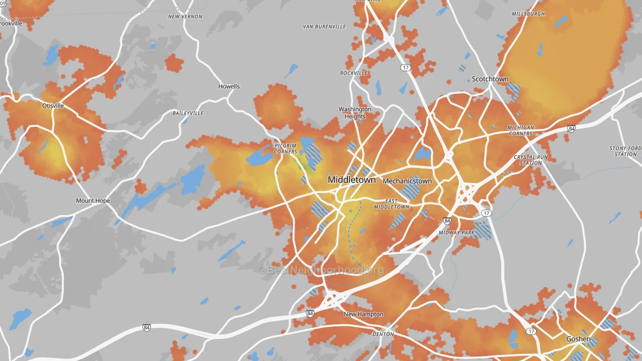 Bike Grade map of Middletown, NY