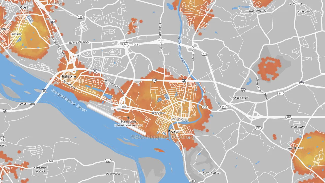 Bike Grade map of Middletown, PA
