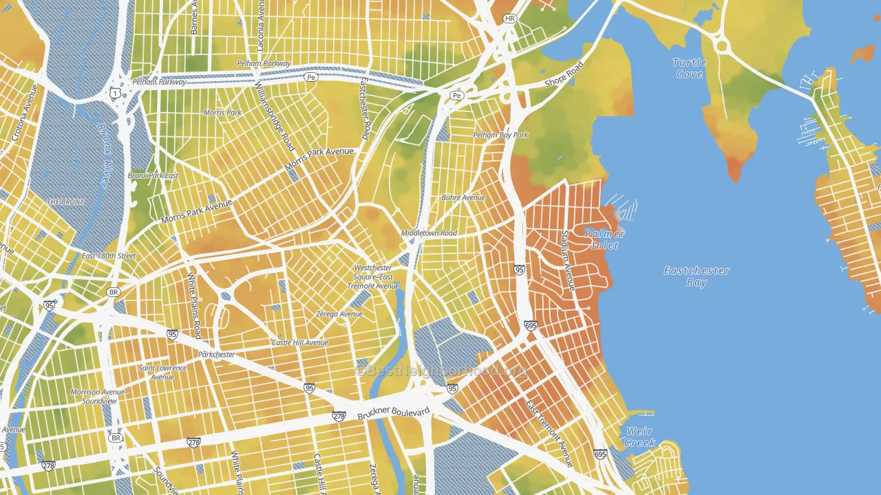 Bike Grade map of Middletown-Pelham Bay, Bronx, NY