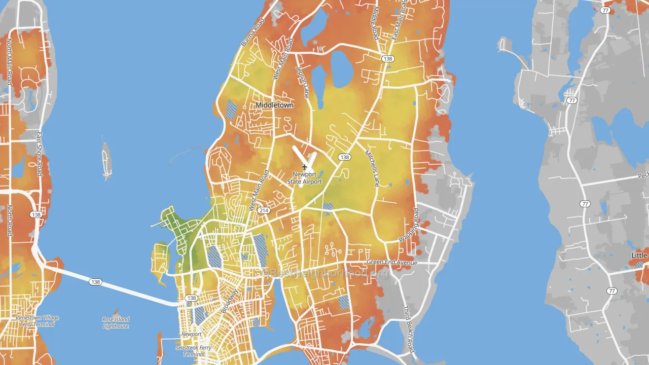 Bike Grade map of Middletown, RI