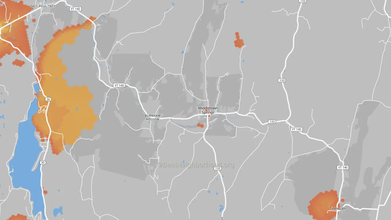 Bike Grade map of Middletown Springs, VT