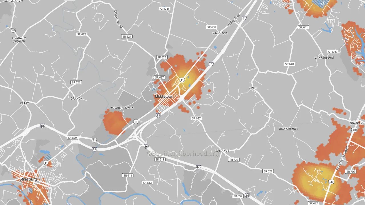 Bike Grade map of Middletown, VA