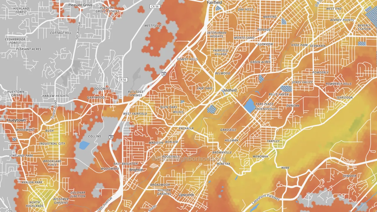 Bike Grade map of Midfield, AL