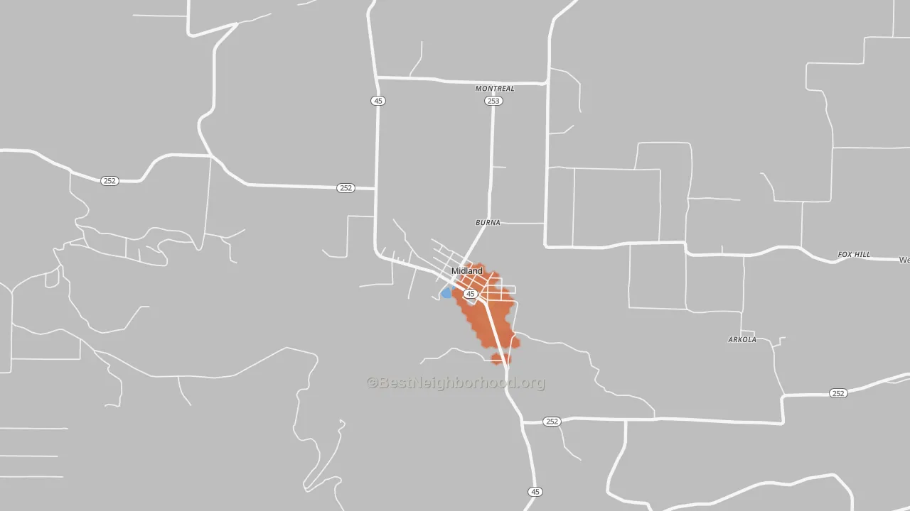 Bike Grade map of Midland, AR