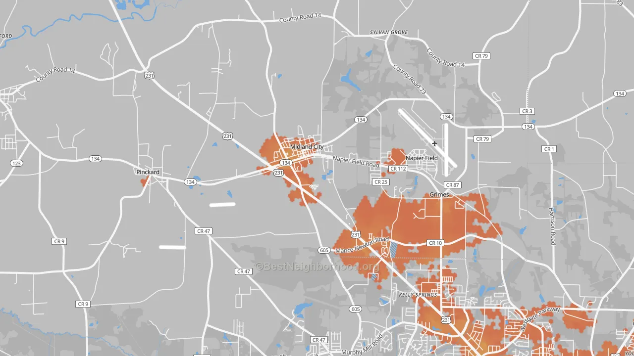 Bike Grade map of Midland City, AL