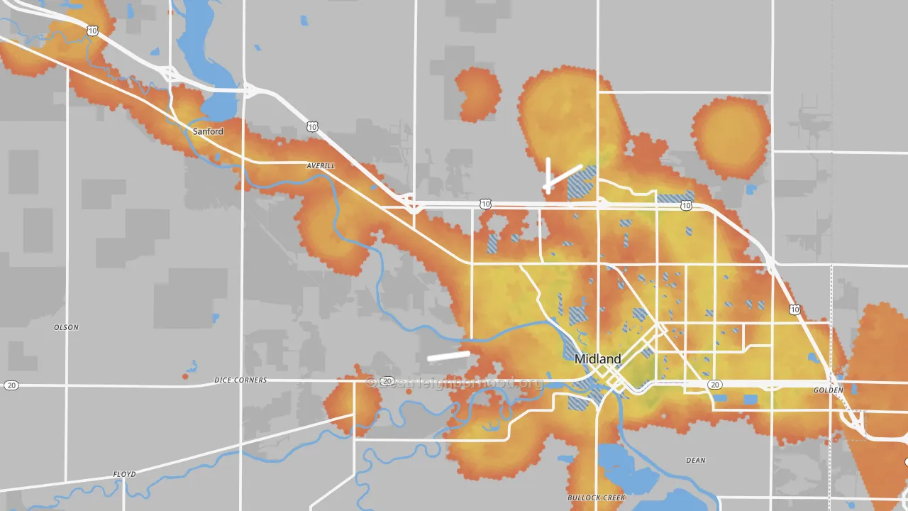 Bike Grade map of Midland County, MI