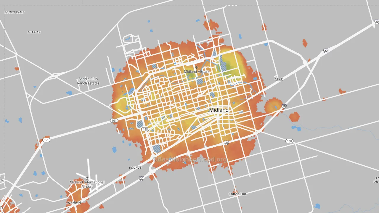 Bike Grade map of Midland County, TX