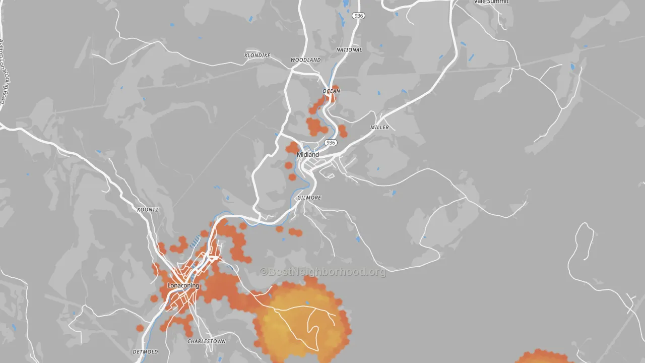 Bike Grade map of Midland, MD