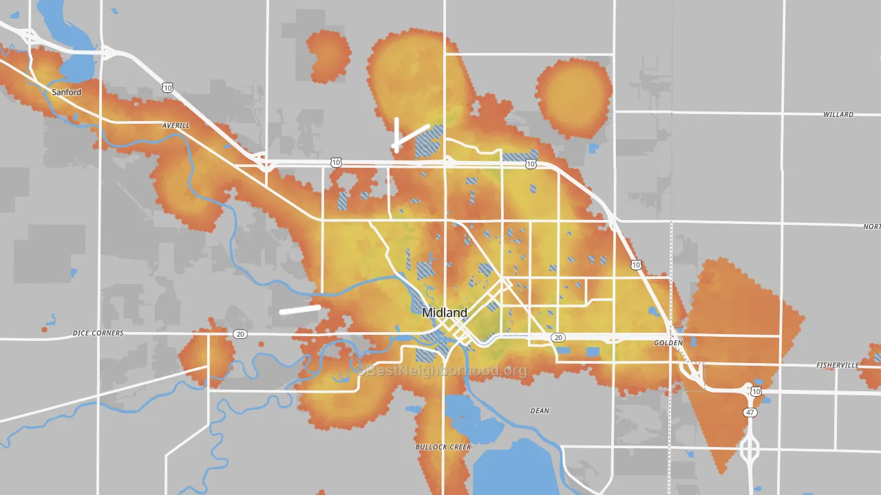 Bike Grade map of Midland, MI