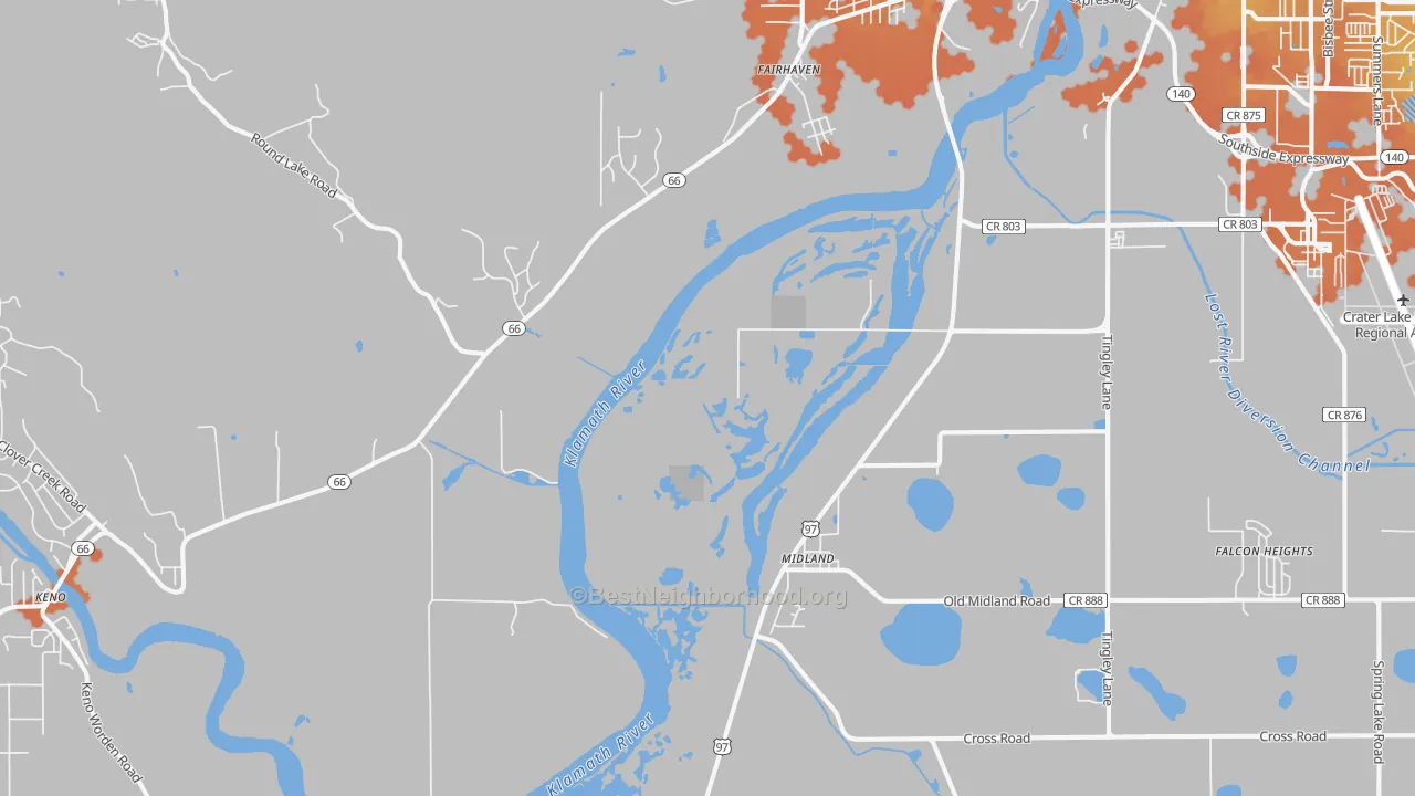 Bike Grade map of Midland, OR