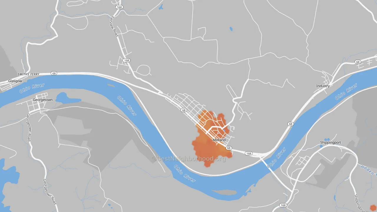 Bike Grade map of Midland, PA
