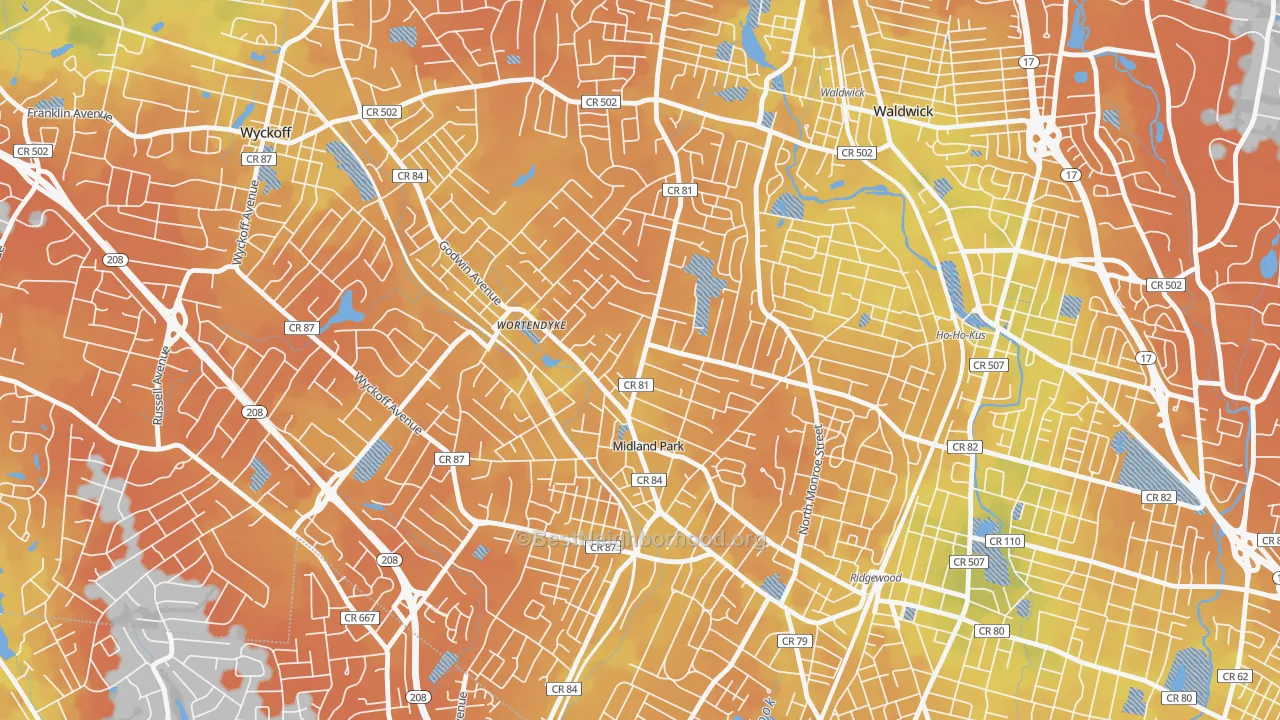 Bike Grade map of Midland Park, NJ