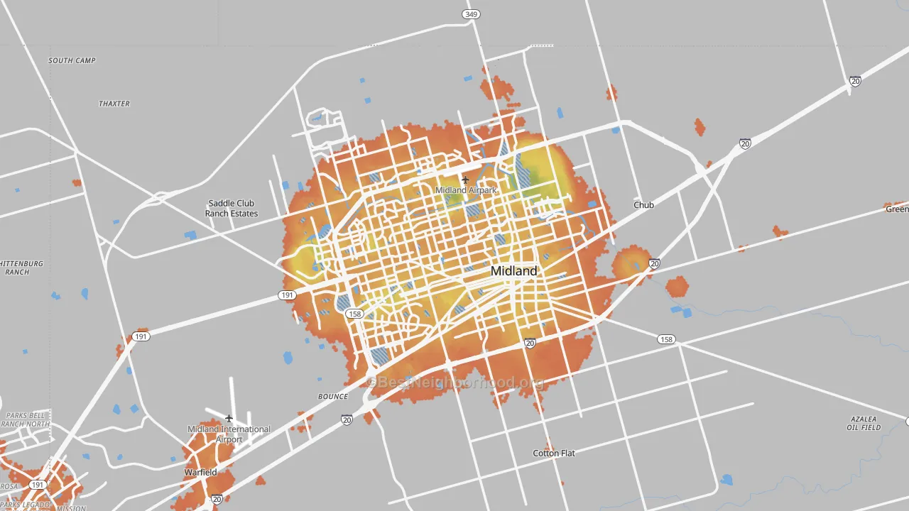 Bike Grade map of Midland, TX