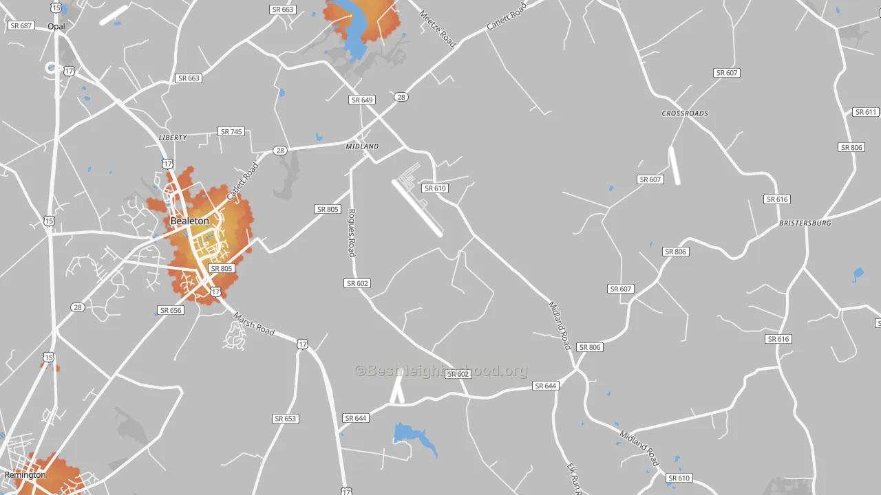 Bike Grade map of Midland, VA