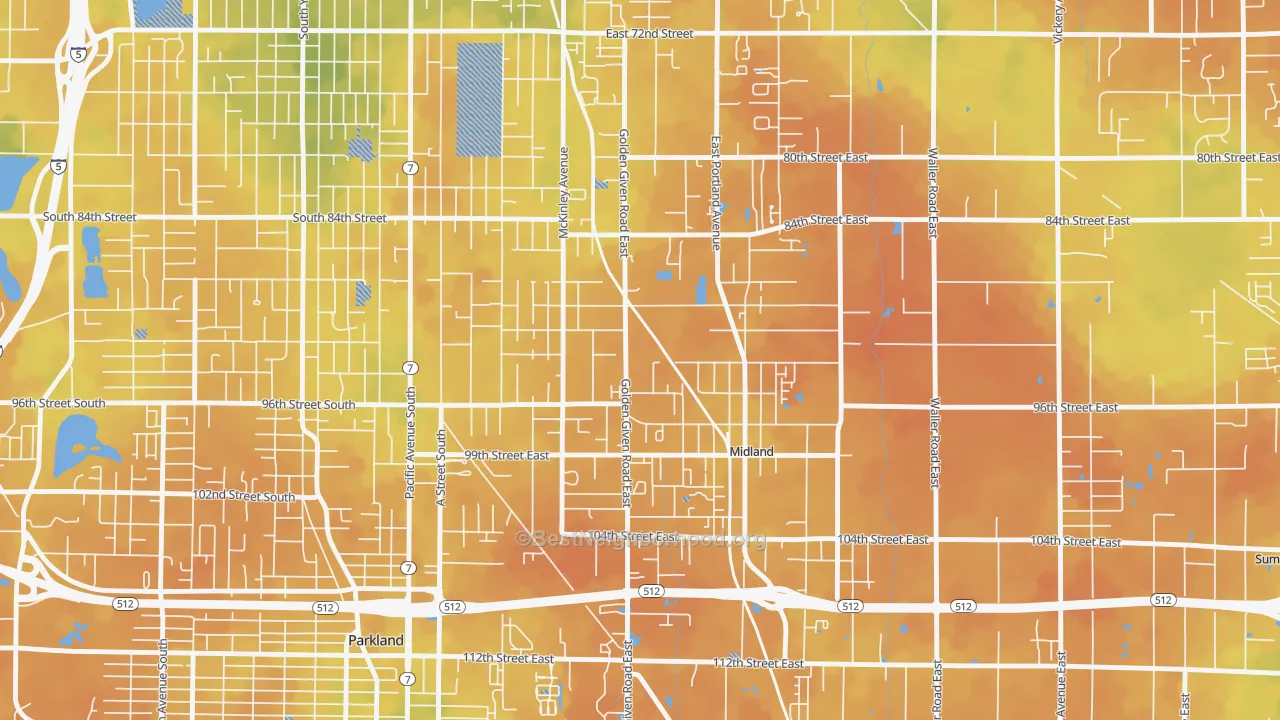Bike Grade map of Midland, WA