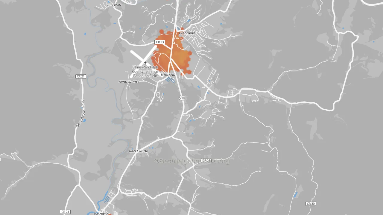 Bike Grade map of Midland, WV