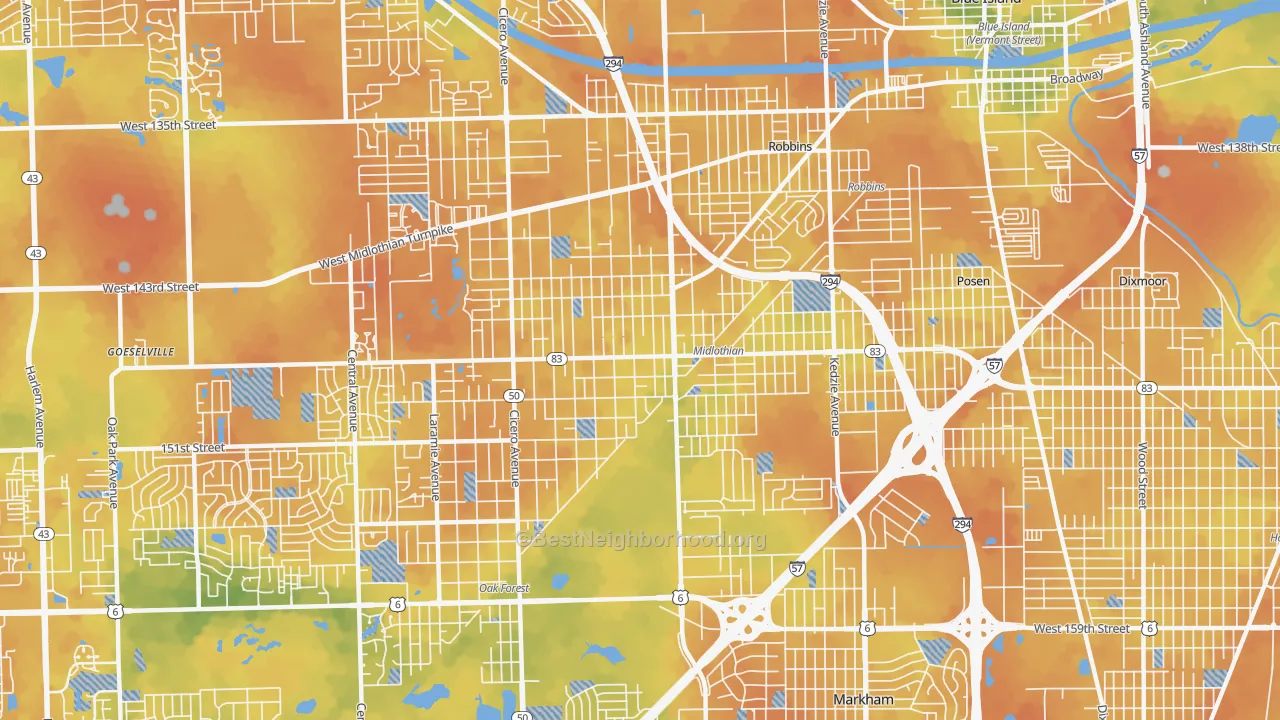 Bike Grade map of Midlothian, IL