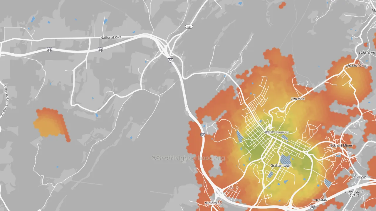 Bike Grade map of Midlothian, MD